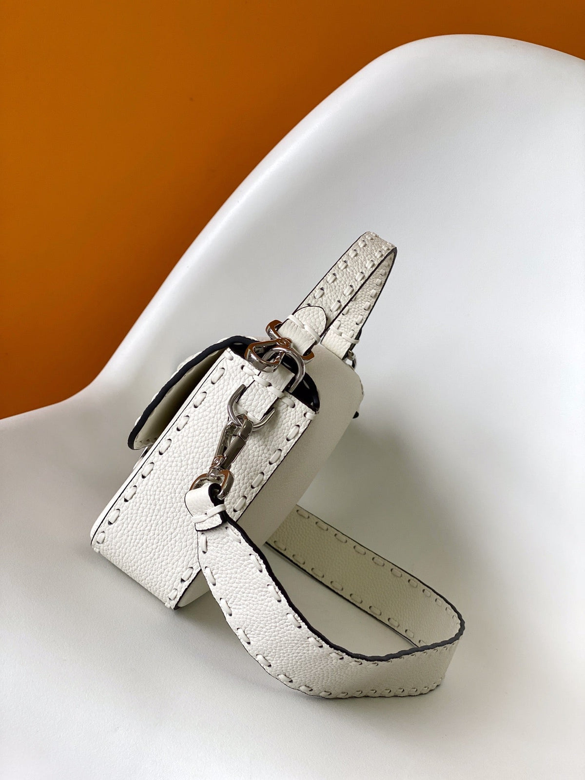 Fend Baguette 27 Bag White Calfskin Shw