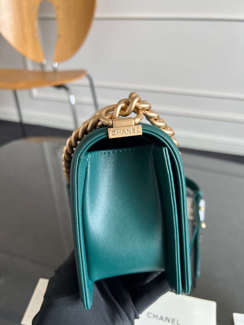 Chanel 25S Boy Bag 25 in Dark Green Lambskin