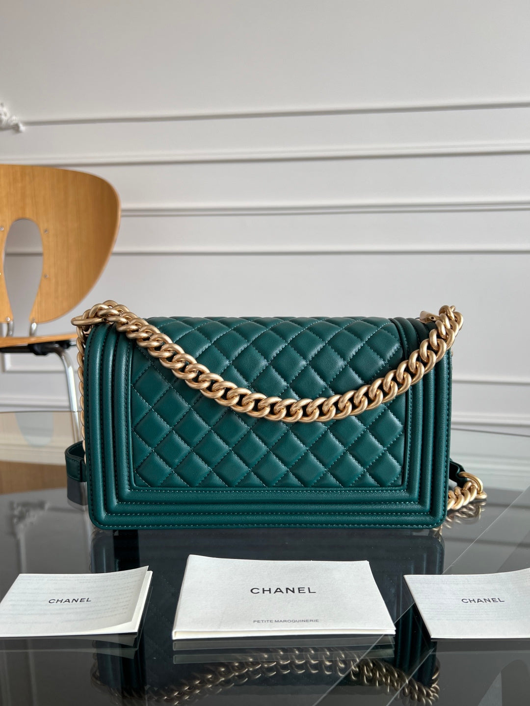Chanel 25S Boy Bag 25 in Dark Green Lambskin