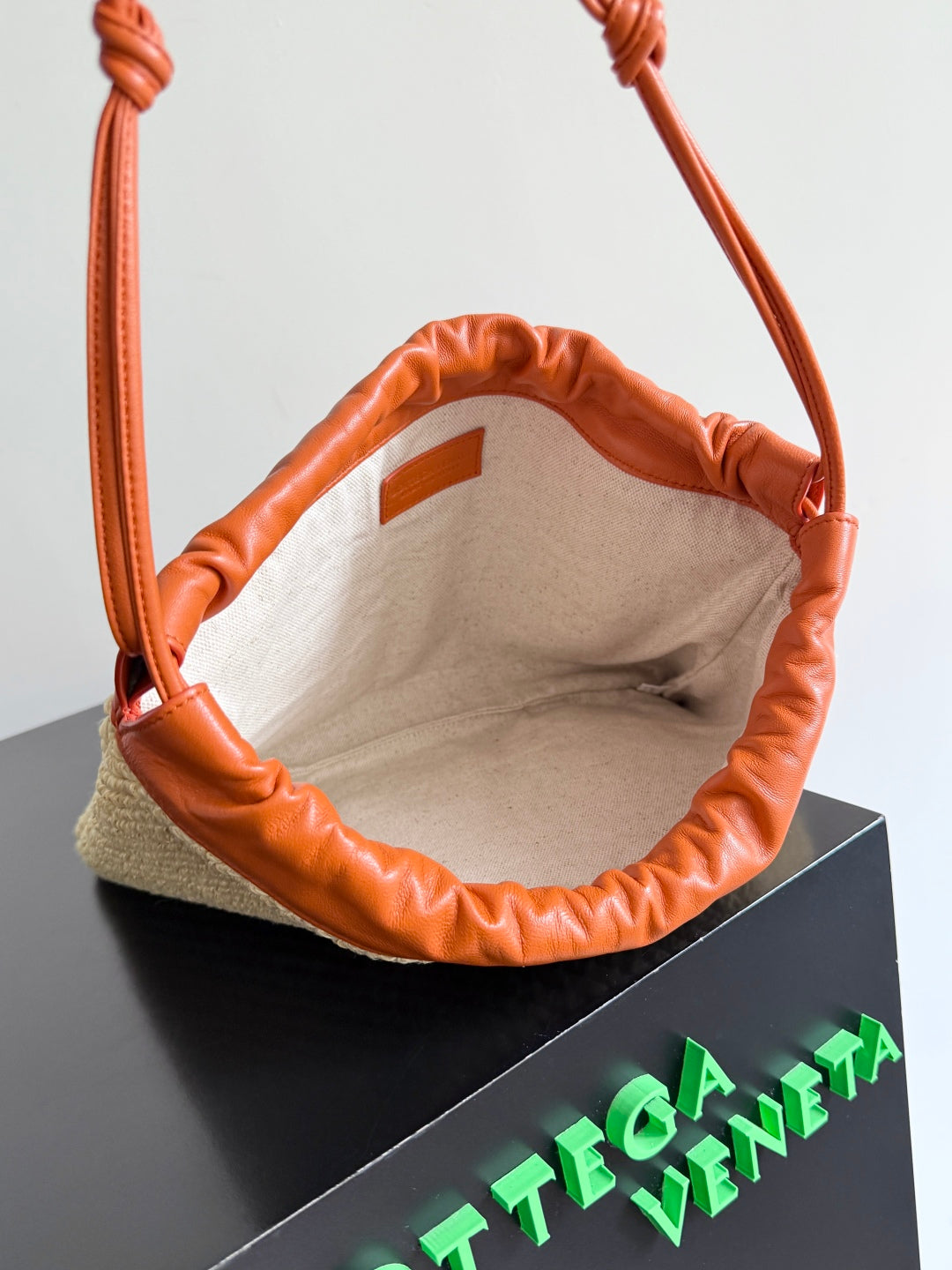 Bottega Veneta 25S Dustbag 32 in Burnt Orange Raffia and Calfskin Bag
