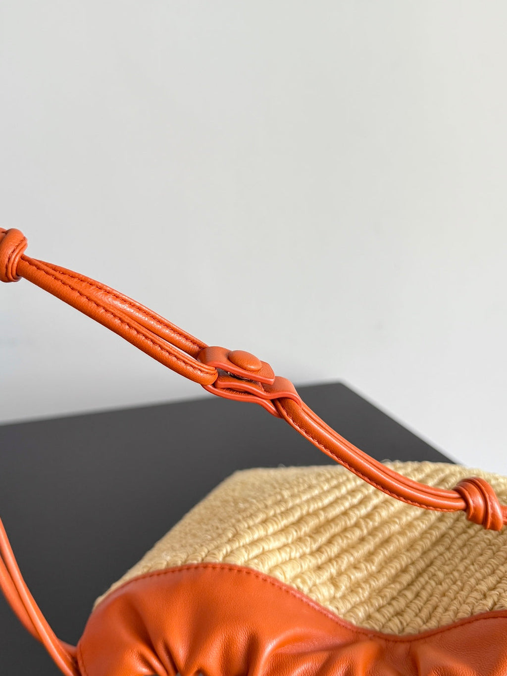 Bottega Veneta 25S Dustbag 32 in Burnt Orange Raffia and Calfskin Bag