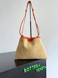 Bottega Veneta 25S Dustbag 32 in Burnt Orange Raffia and Calfskin Bag