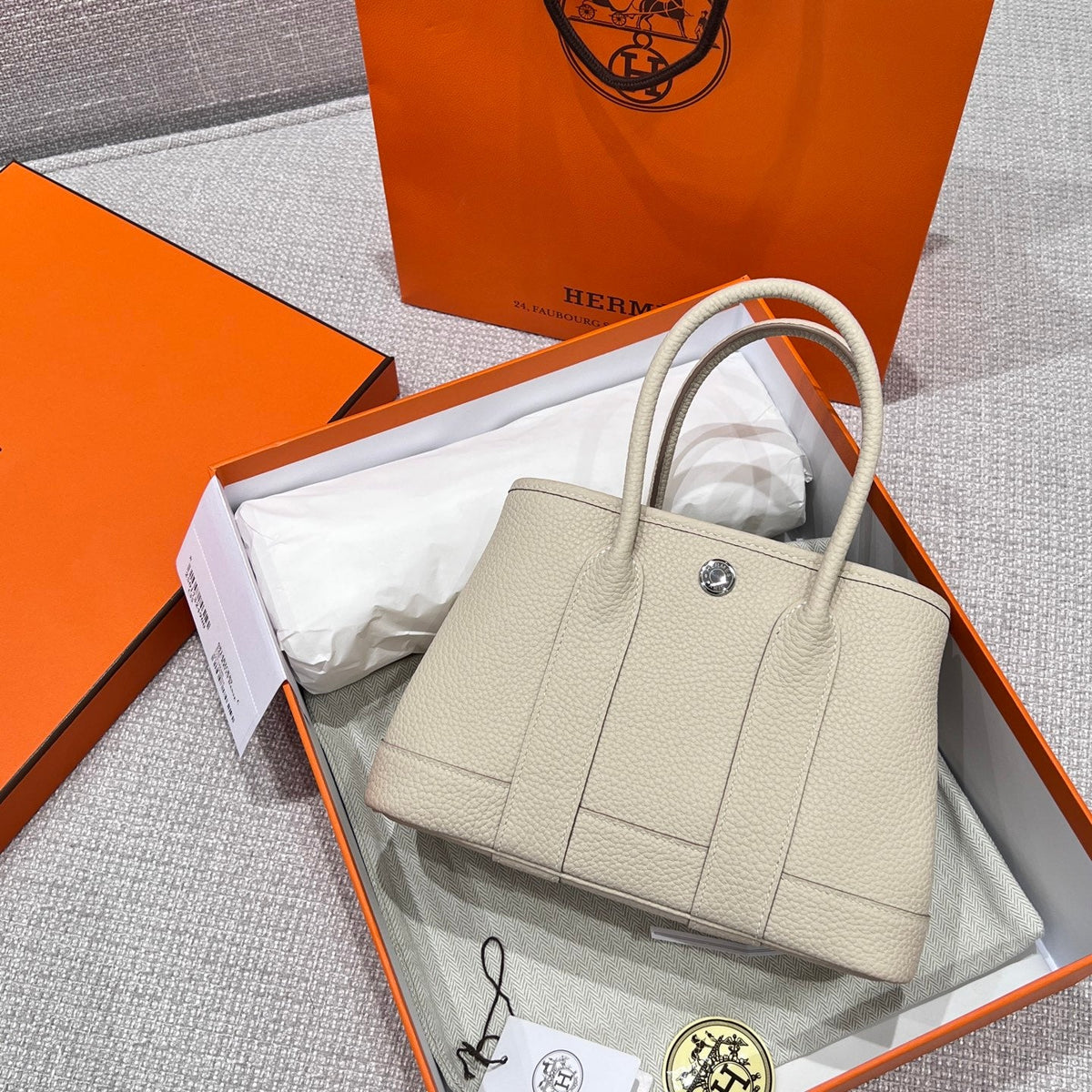 Hermes Garden Party 23cm in Off White Calfskin Bag