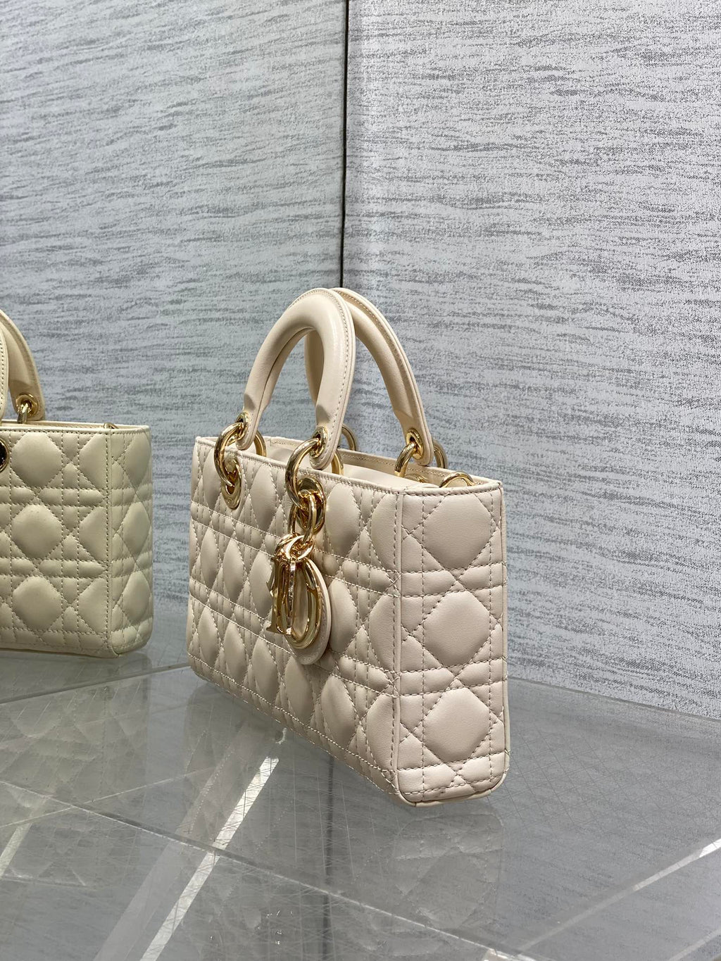 Dior 25S Medium Lady D-Joy 26 in Beige Lambskin Gold Hardware Bag