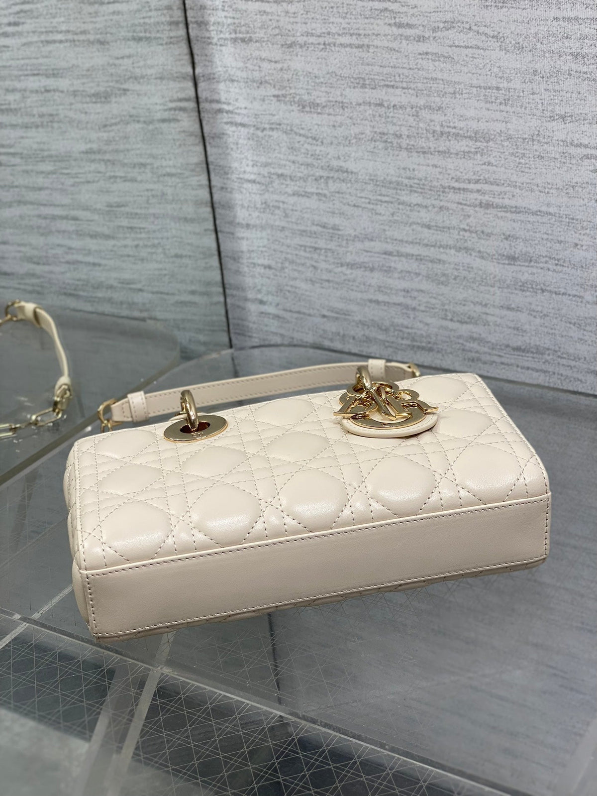 Dior 25S Small Lady D-Joy 22 in Beige Lambskin Gold Hardware Bag