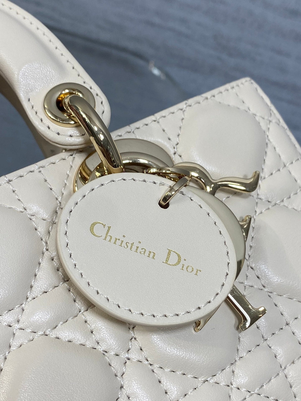 Dior 25S Small Lady D-Joy 22 in Beige Lambskin Gold Hardware Bag