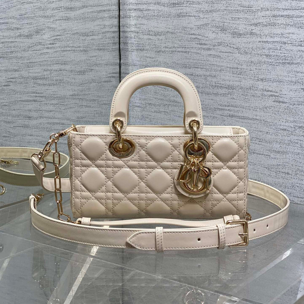 Dior 25S Small Lady D-Joy 22 in Beige Lambskin Gold Hardware Bag