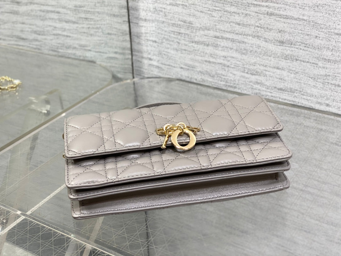 Dior 25S Talk Phone Pouch 21 in Dirty Lilac Cannage Lambskin Gold Hardware