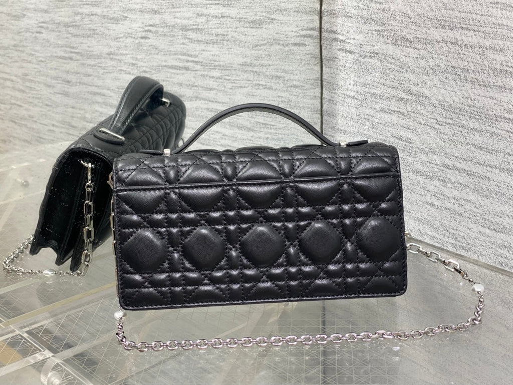 Dior 25S Talk Phone Pouch 21 in Black Cannage Lambskin Silver Hardware