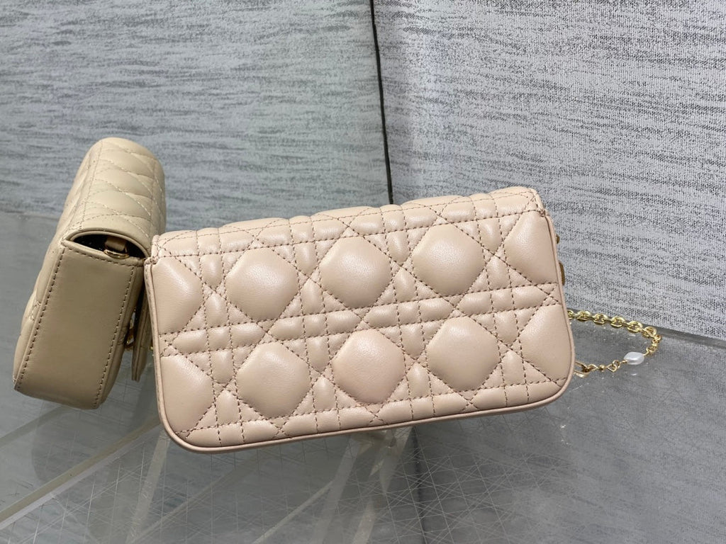 Dior 25S Talk Phone Pouch 18 in Light Ivory Cannage Lambskin