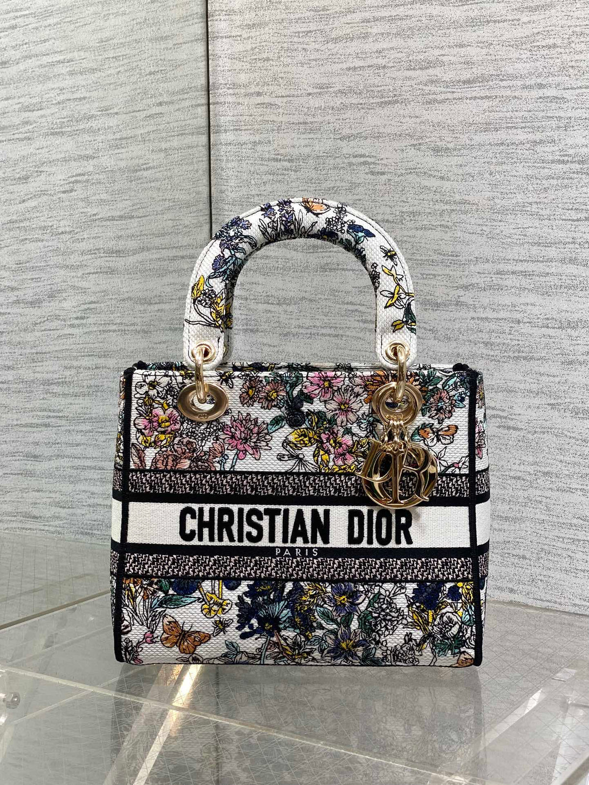 Dior 25S Small Lady D-Lite Bag 24 in Multicolor Flowers Calendar Allover Embroidery