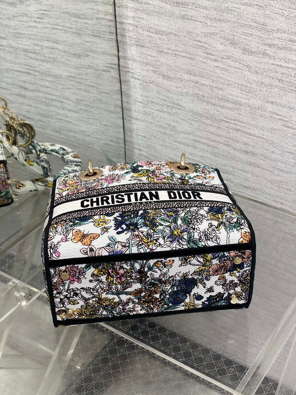 Dior 25S Small Lady D-Lite Bag 24 in Multicolor Flowers Calendar Allover Embroidery