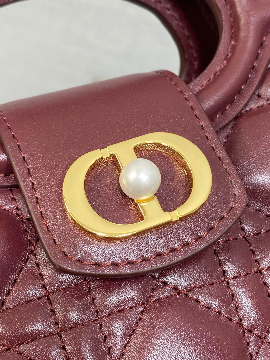 Dior 25S Jolie Top Handle Mini Bag 18 in Burgundy Calfskin Gold Hardware