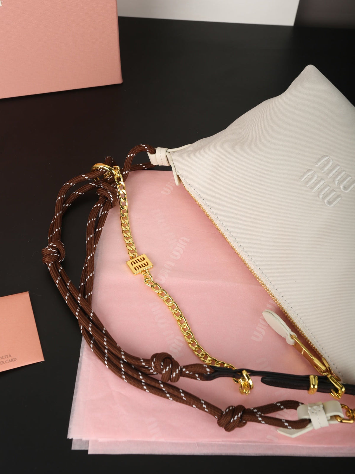 Chain Shoulder Bag 18 in White Fabric Gold Hardware
