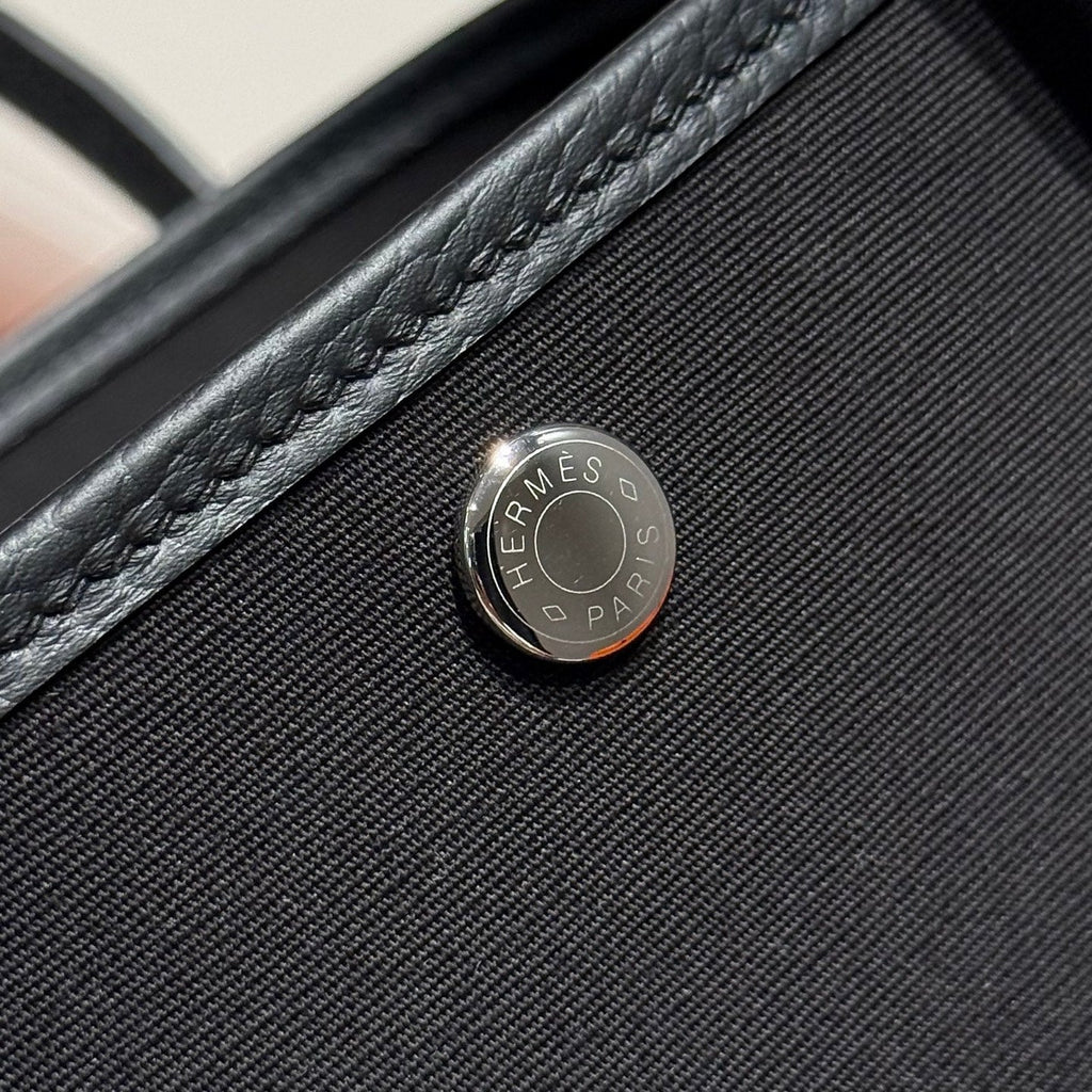 Hermes Garden Party 30cm in Black Toilets Cotton Canvas and Calfskin Bag
