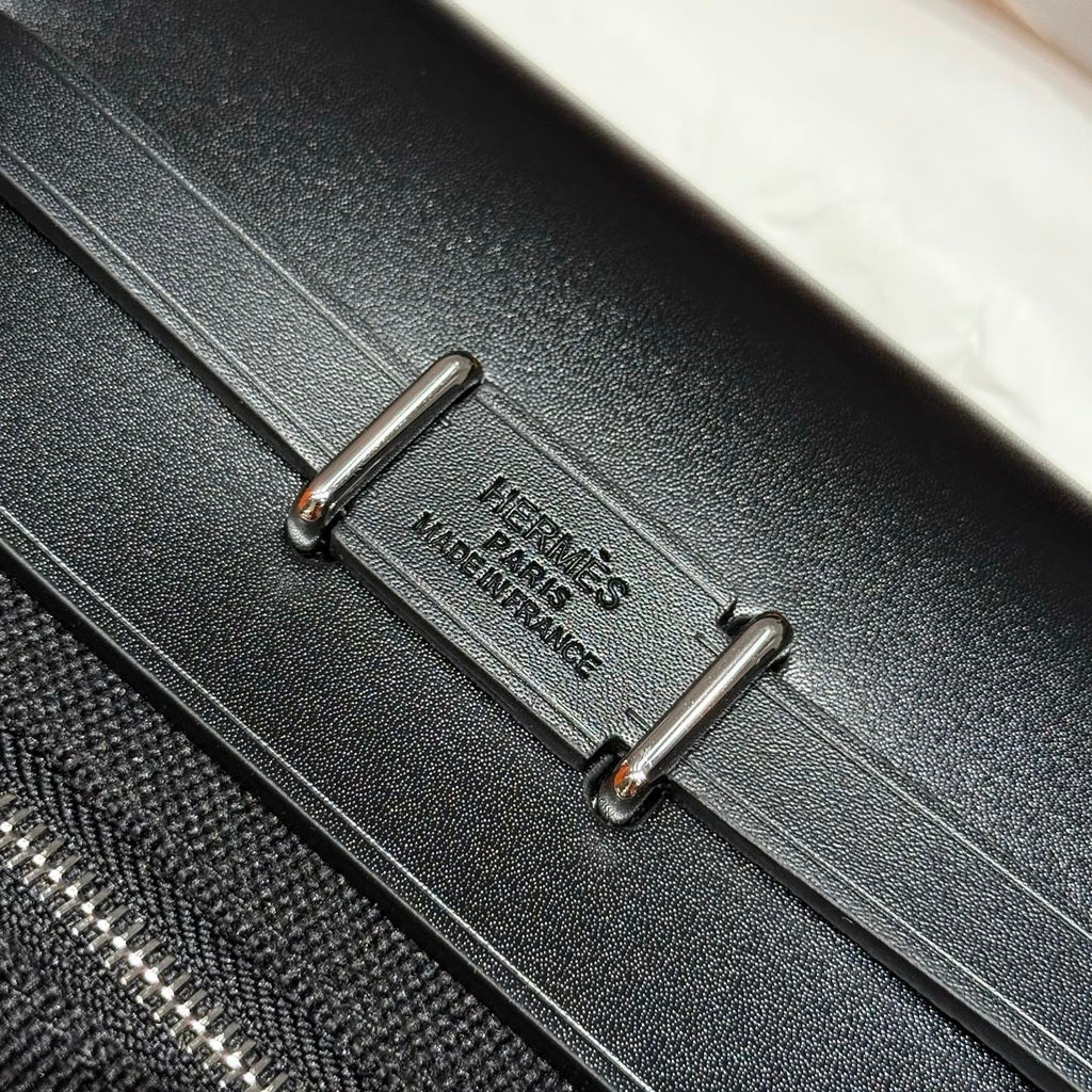 Hermes 25S Mini Herbag 20 in Full Black Canvas Silver Hardware Bag