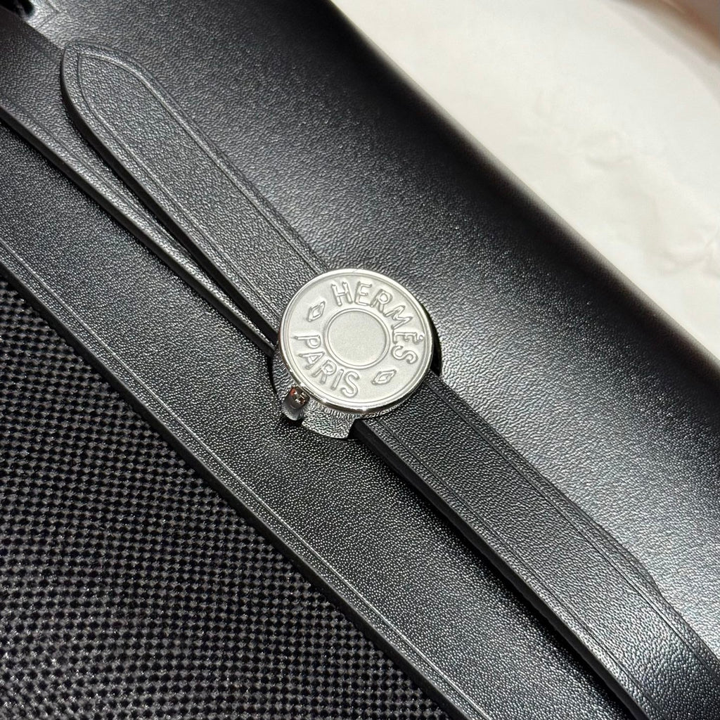 Hermes 25S Mini Herbag 20 in Full Black Canvas Silver Hardware Bag