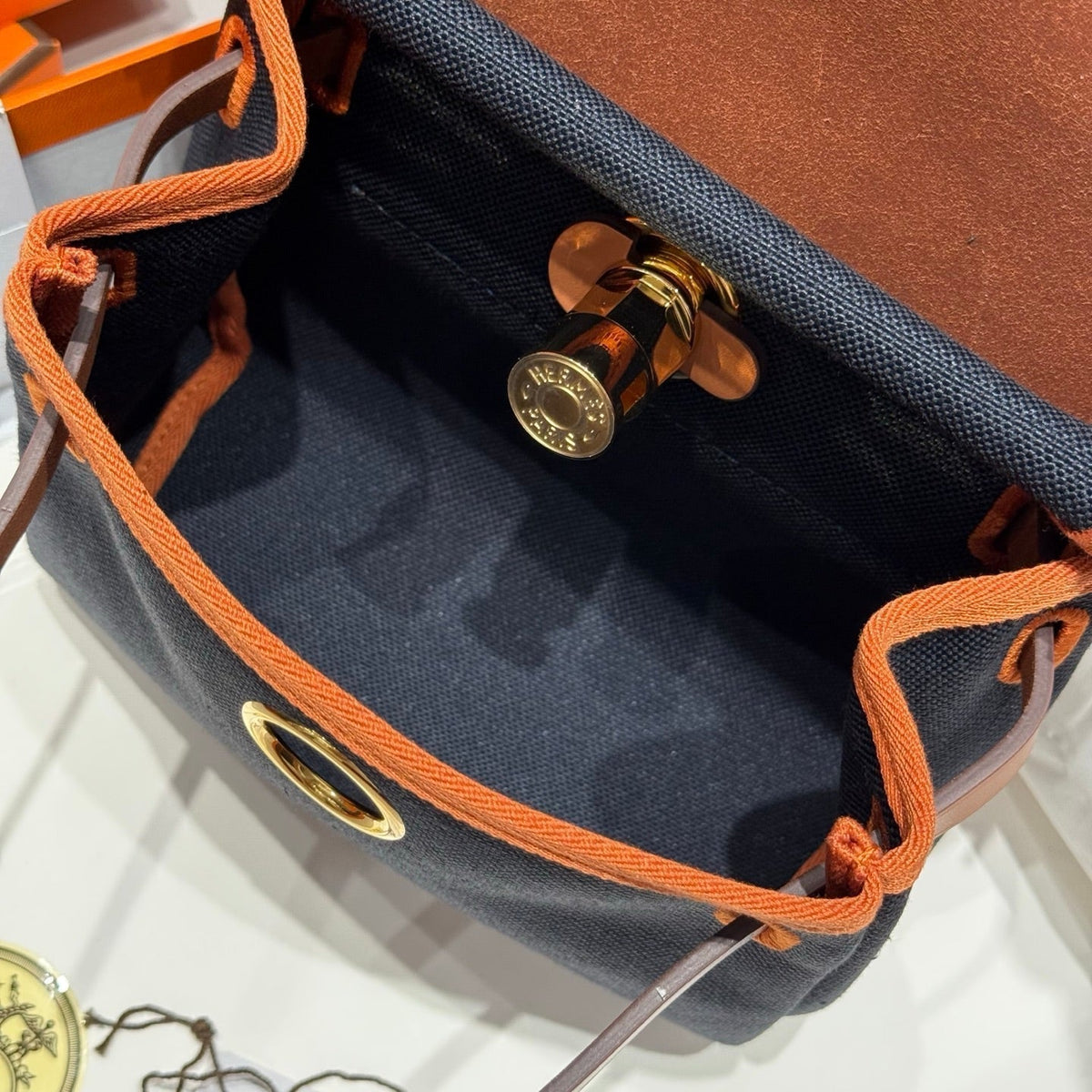 Hermes 25S Mini Herbag 20 in Navy Blue Canvas Gold Hardware Bag