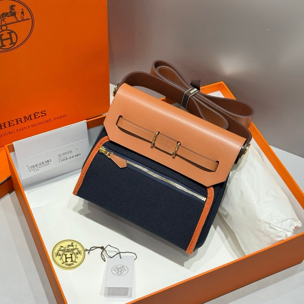 Hermes 25S Mini Herbag 20 in Navy Blue Canvas Gold Hardware Bag