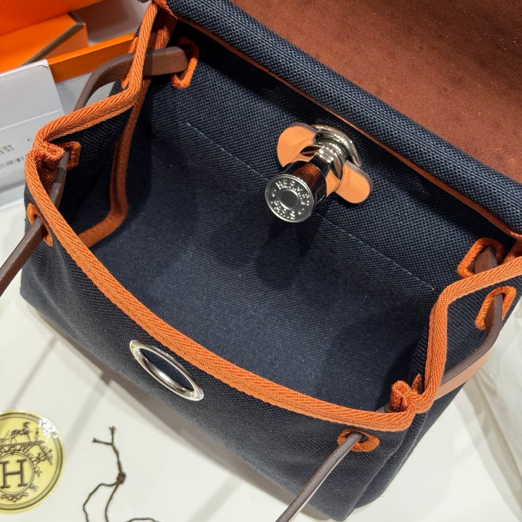 Hermes 25S Mini Herbag 20 in Navy Blue Canvas Silver Hardware Bag