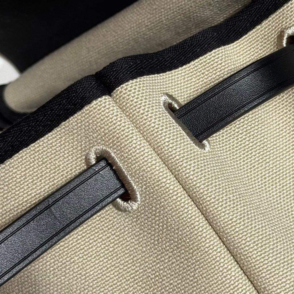 Hermes 25S Mini Herbag 20 in Beige and Black Canvas Silver Hardware Bag