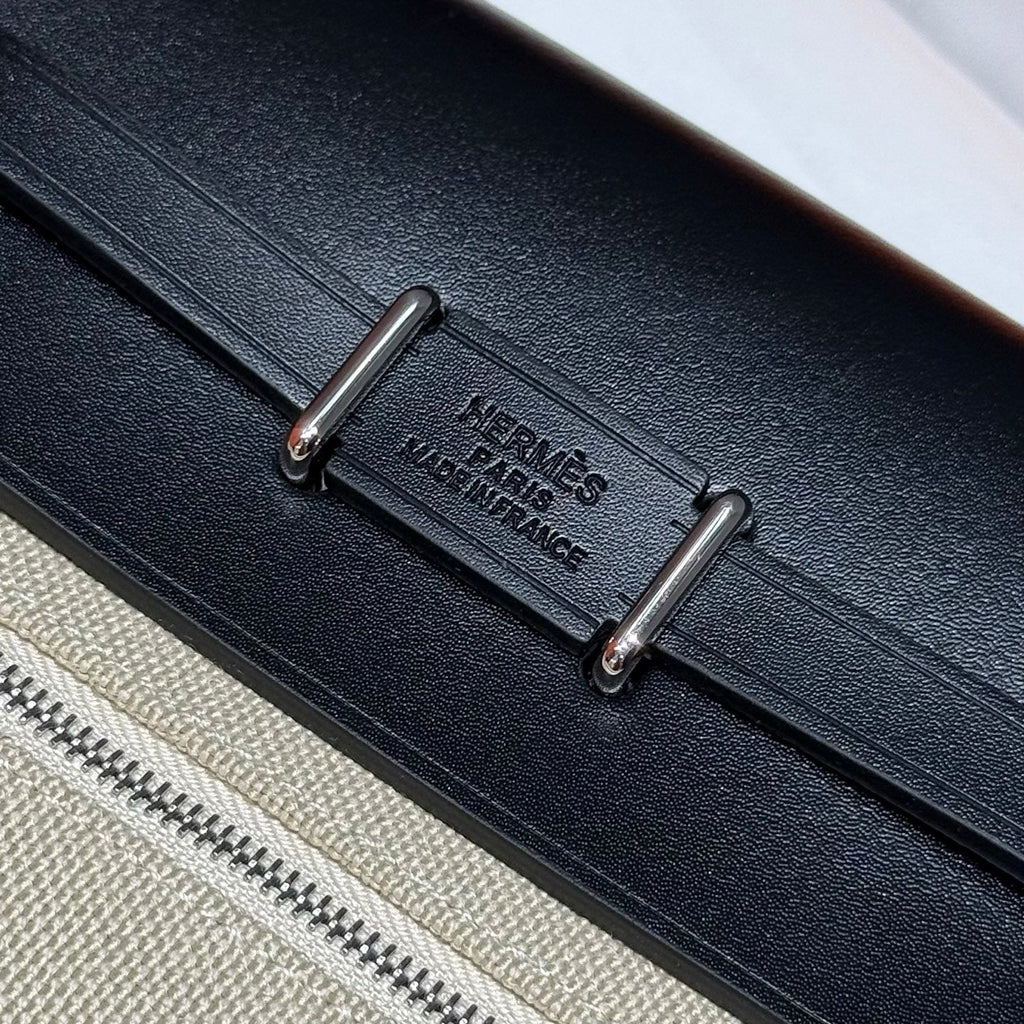 Hermes 25S Mini Herbag 20 in Beige and Black Canvas Silver Hardware Bag