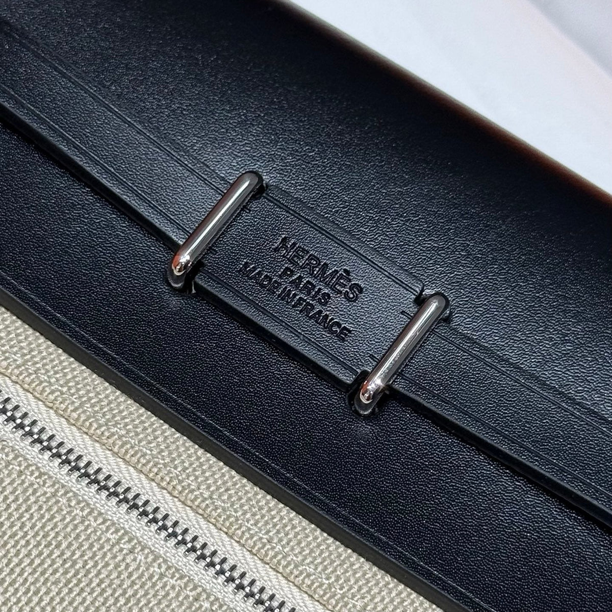 Hermes 25S Mini Herbag 20 in Beige and Black Canvas Silver Hardware Bag