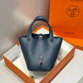 Hermes 25S Picotin Lock 18 in Navy Blue Calfskin Silver Hardware Bag