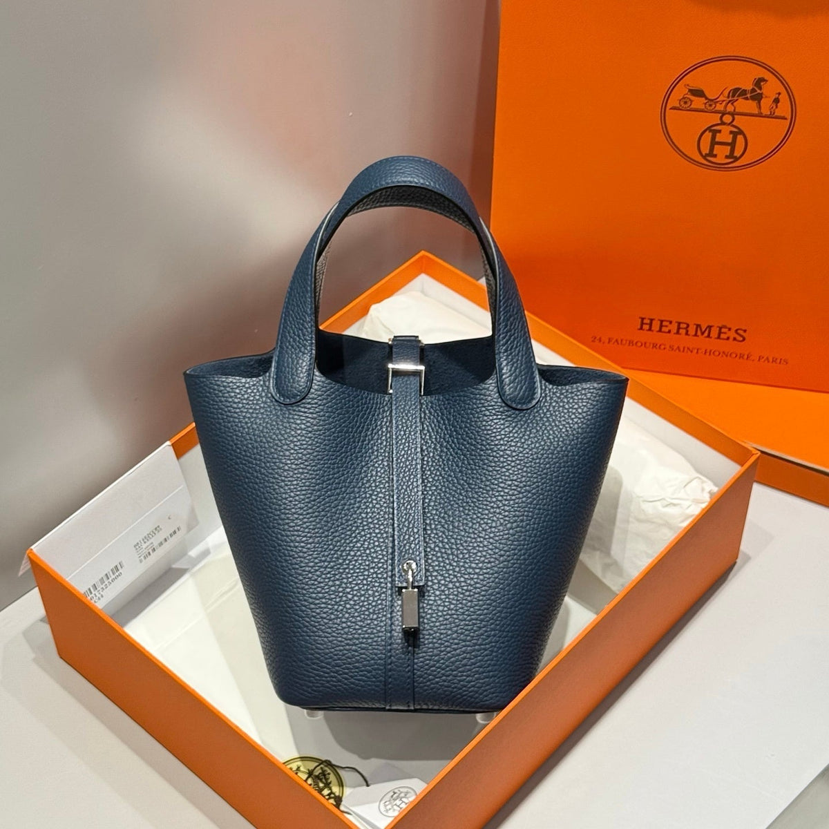 Hermes 25S Picotin Lock 18 in Navy Blue Calfskin Silver Hardware Bag
