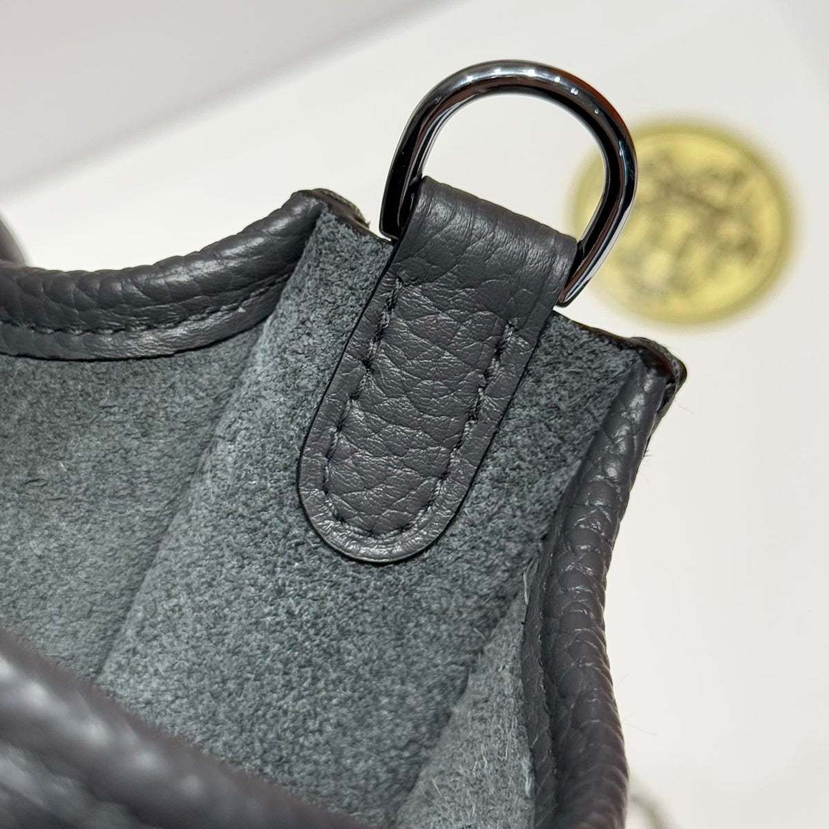 Hermes 25S Mini Evelyne 18 in Charcoal Gray Patterned Strap Calfskin Silver Hardware Bag