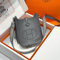 Hermes 25S Mini Evelyne 18 in Charcoal Gray Patterned Strap Calfskin Silver Hardware Bag