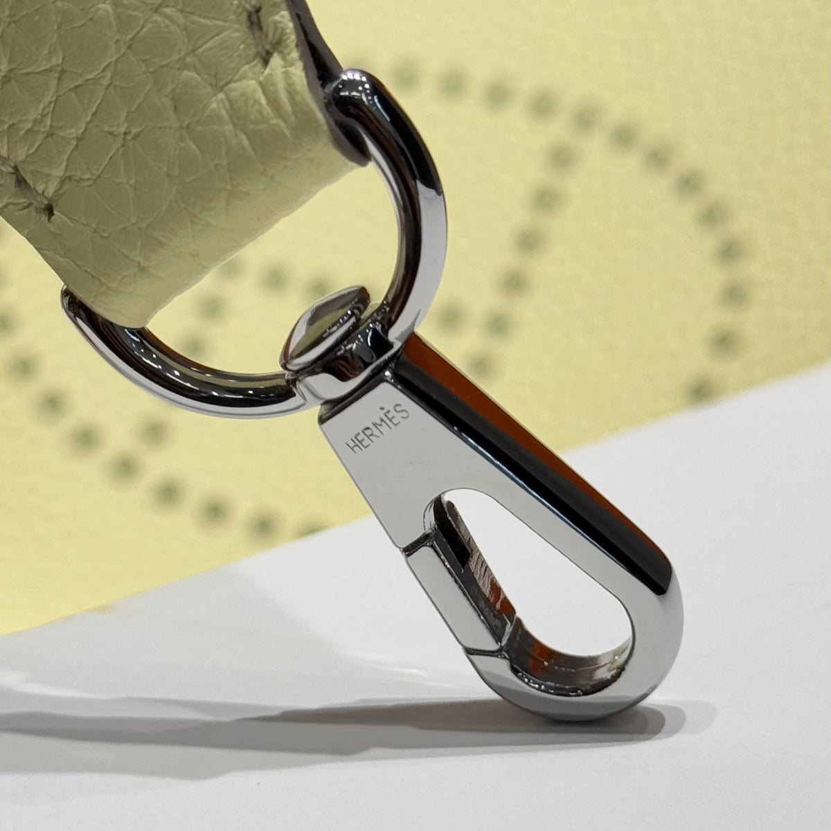 Hermes 25S Mini Evelyne 18 in Milton Yellow Patterned Strap Calfskin Silver Hardware Bag
