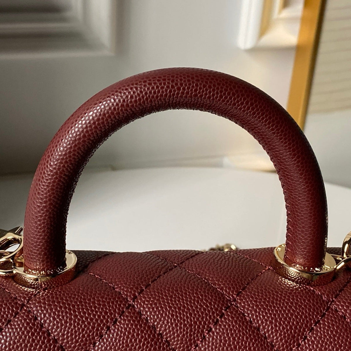 Chanel 25S Coco Handle Flap Bag 19 in Dark Red Caviar