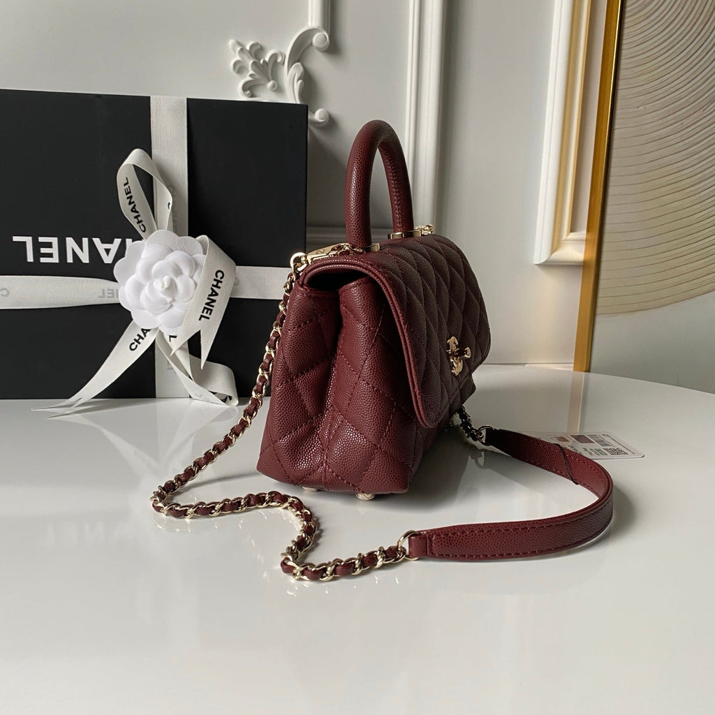 Chanel 25S Coco Handle Flap Bag 19 in Dark Red Caviar