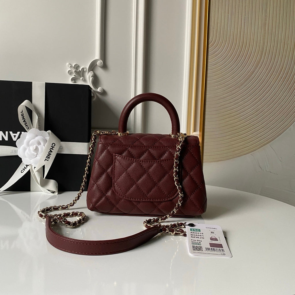 Chanel 25S Coco Handle Flap Bag 19 in Dark Red Caviar
