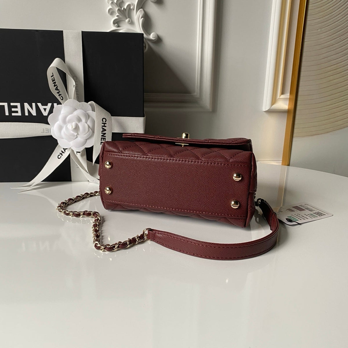 Chanel 25S Coco Handle Flap Bag 19 in Dark Red Caviar