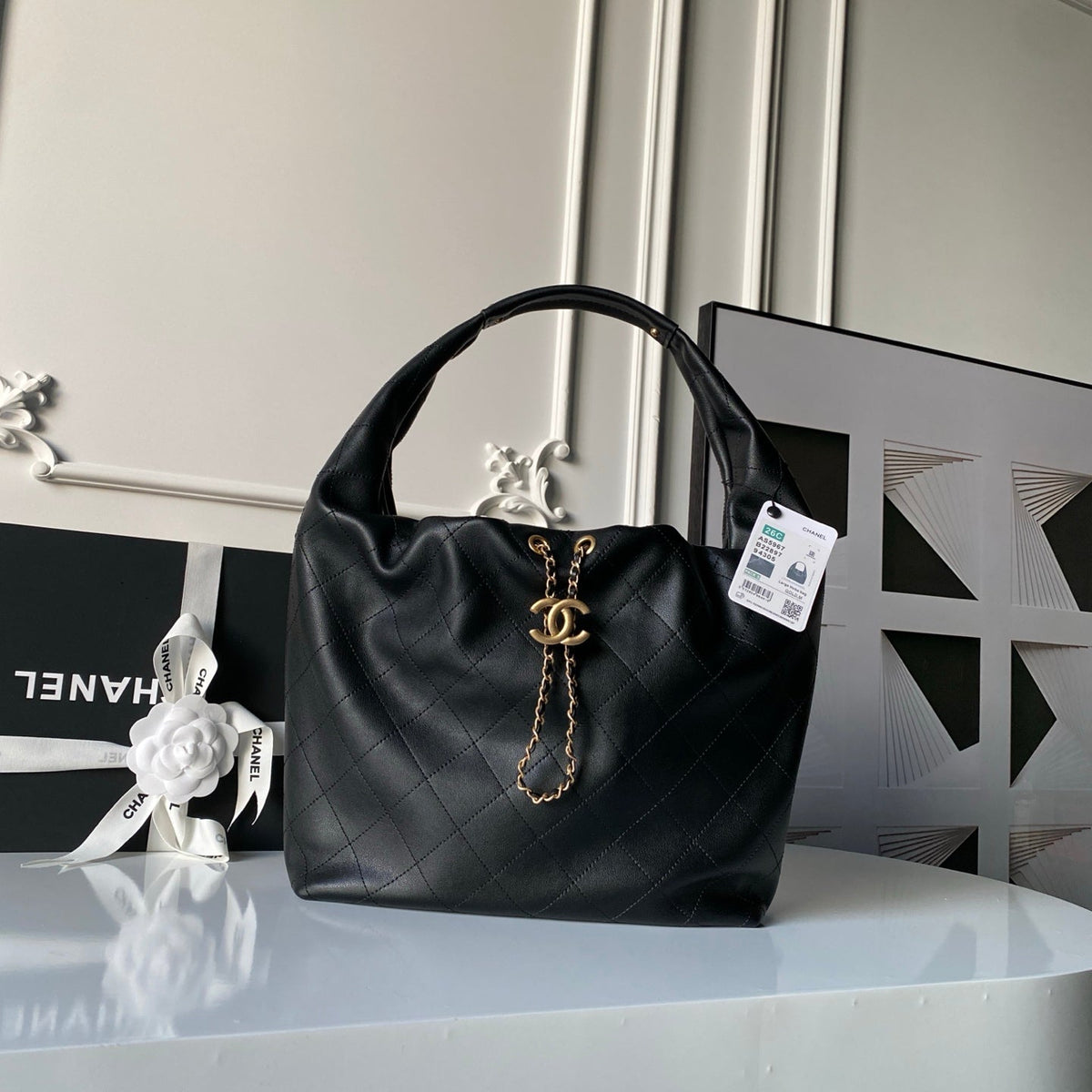 Chanel 25S Hobo Bag 45 in Black Lambskin