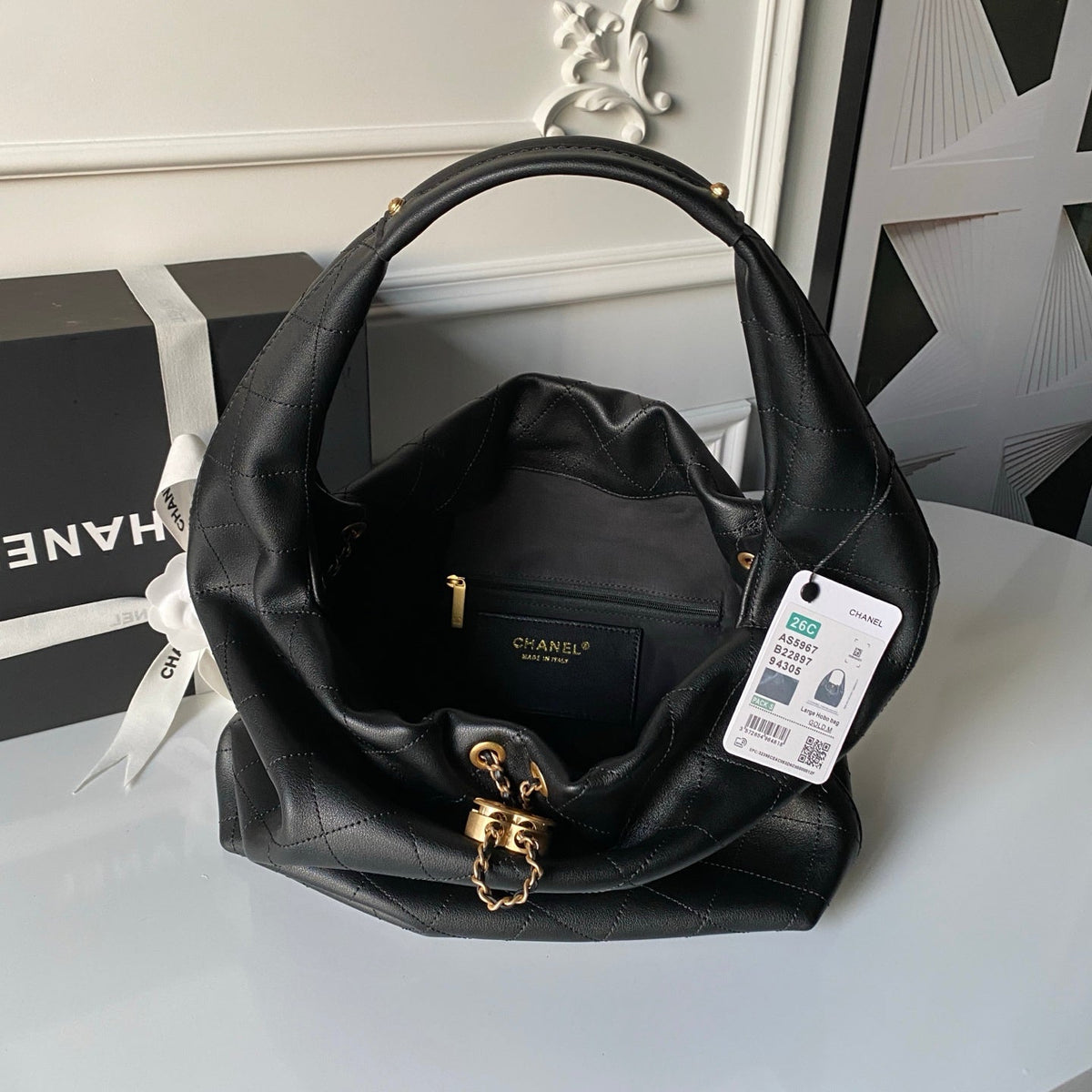Chanel 25S Hobo Bag 45 in Black Lambskin