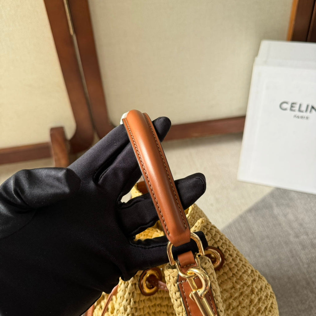 Celine Clara Classic Panier 25 in Beige Raffia and Brown Calfskin Bag