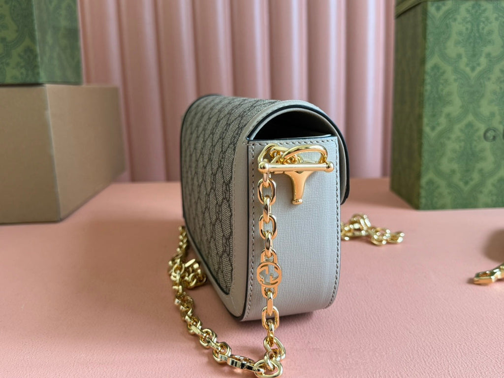 Gucci Horsebit 1955 Bag 24 in Beige Canvas and White Calfskin