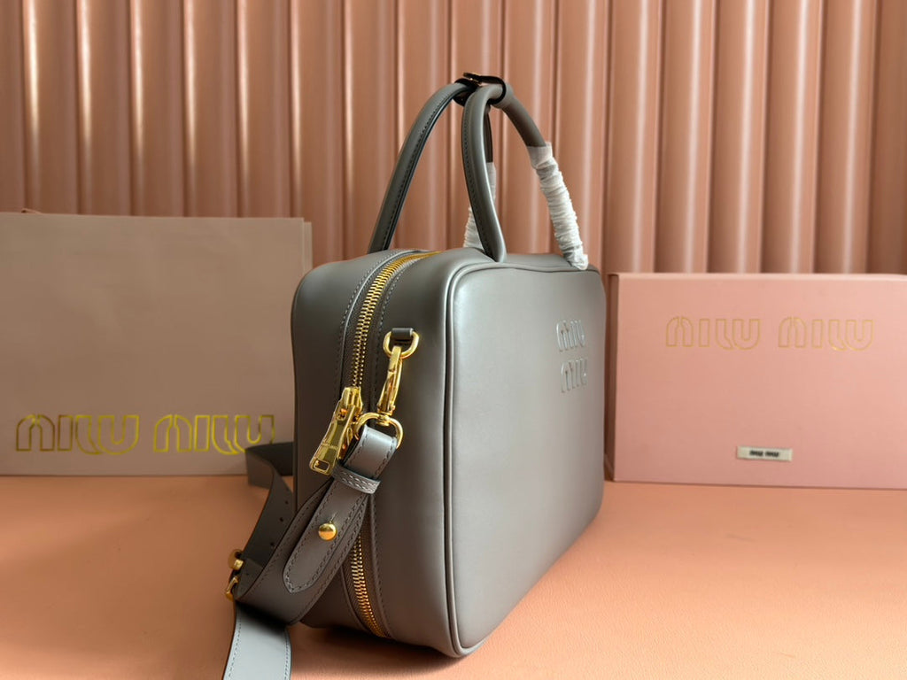 Beau Top Handle Bag 34 in Dark Grey Smooth Calfskin