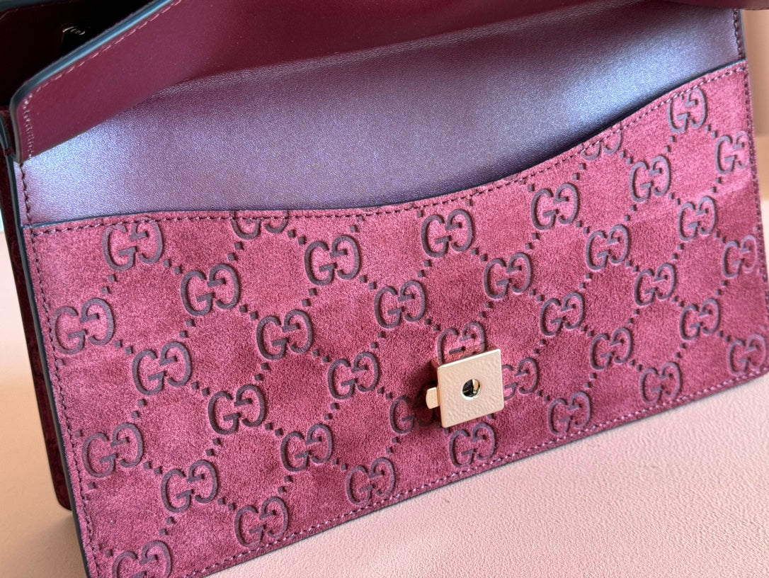 Gucci Dionysus Medium Shoulder Bag 27.5 in Rosso Ancora Red Suede