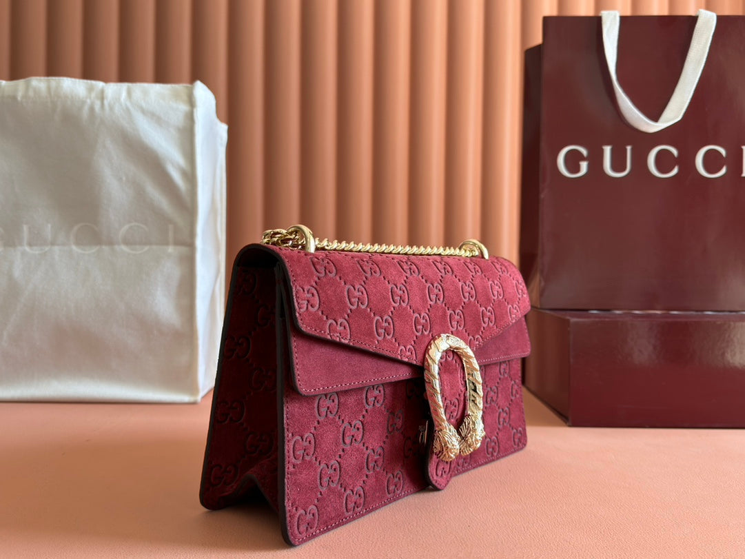 Gucci Dionysus Medium Shoulder Bag 27.5 in Rosso Ancora Red Suede