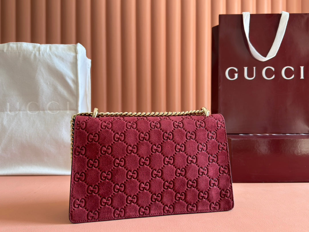 Gucci Dionysus Medium Shoulder Bag 27.5 in Rosso Ancora Red Suede