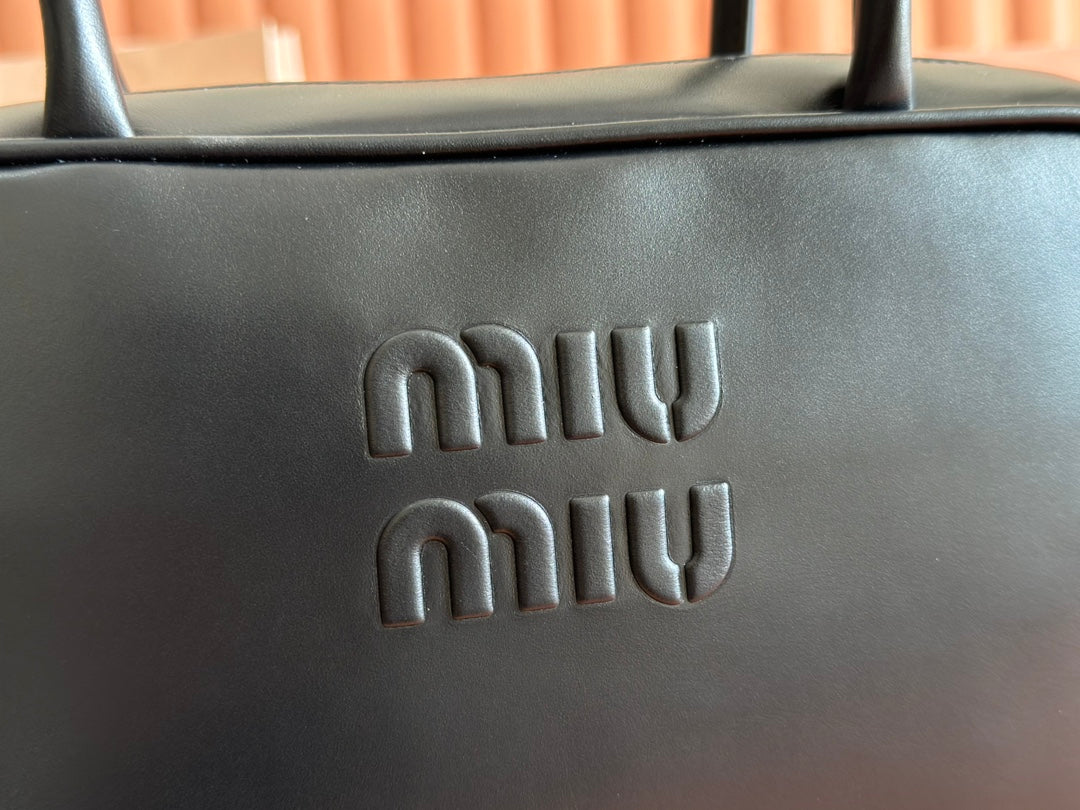 Beau Top Handle Bag 29 in Black Glossy Calfskin