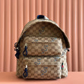 Gucci Backpack 40 in Beige and Brown Canvas Blue Snake Embroidery