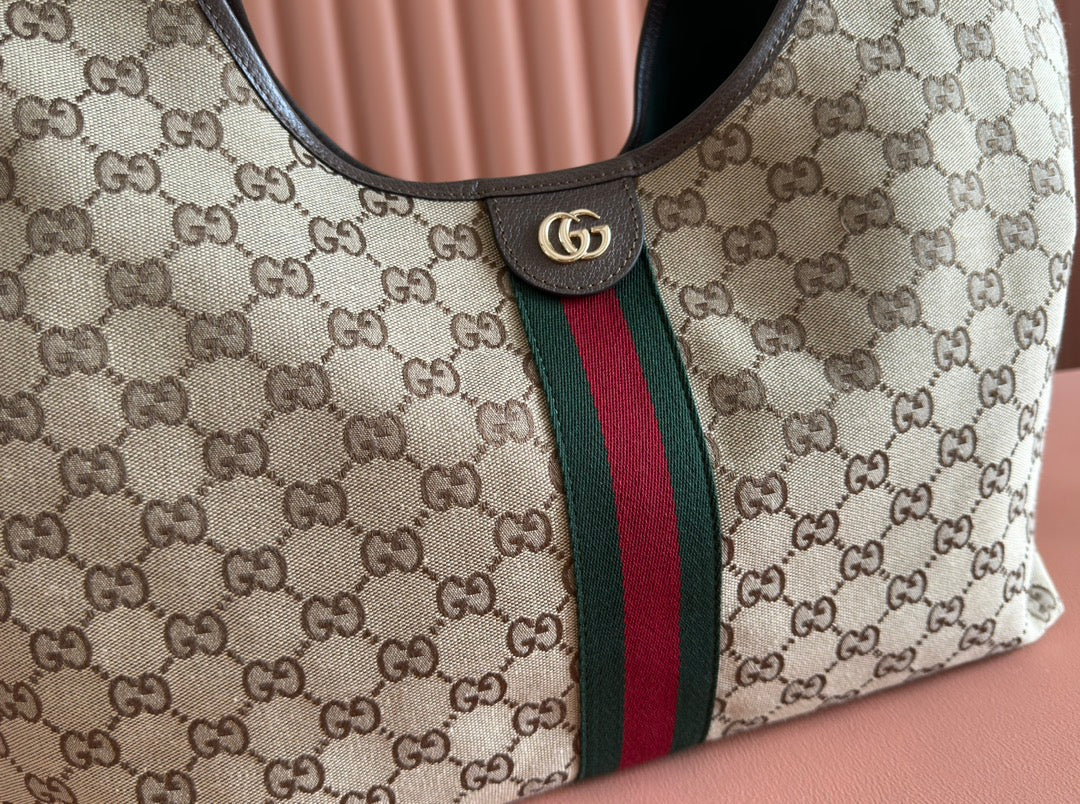 Gucci Giglio Large Tote Bag 60 in Beige and Dark Brown Canvas