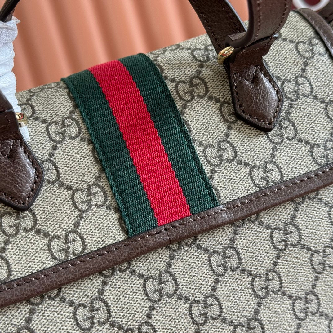 Gucci 25S Ophidia Medium Backpack 30 in Beige and Ebony Calfskin