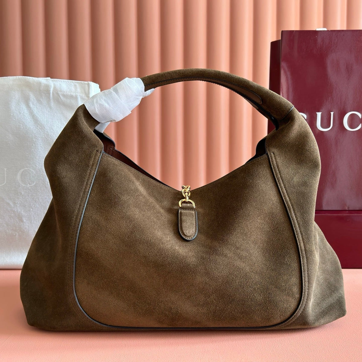 Gucci 26S Softbit Shoulder Bag 46 in Dark Brown Suede