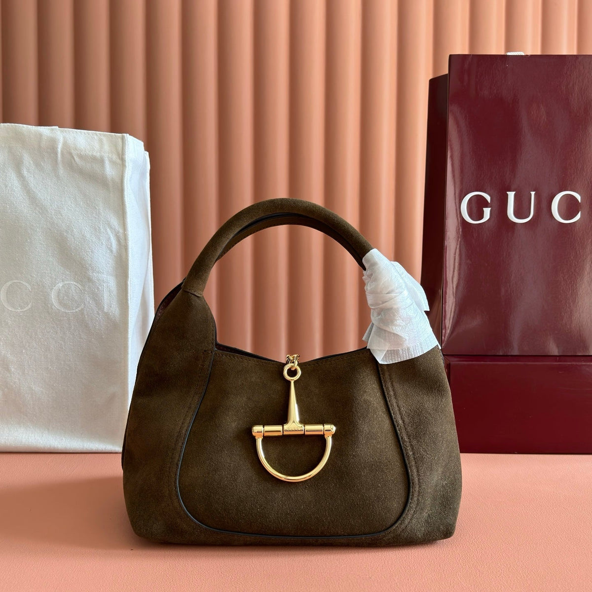 Gucci 26S Softbit Shoulder Bag 27 in Dark Brown Suede